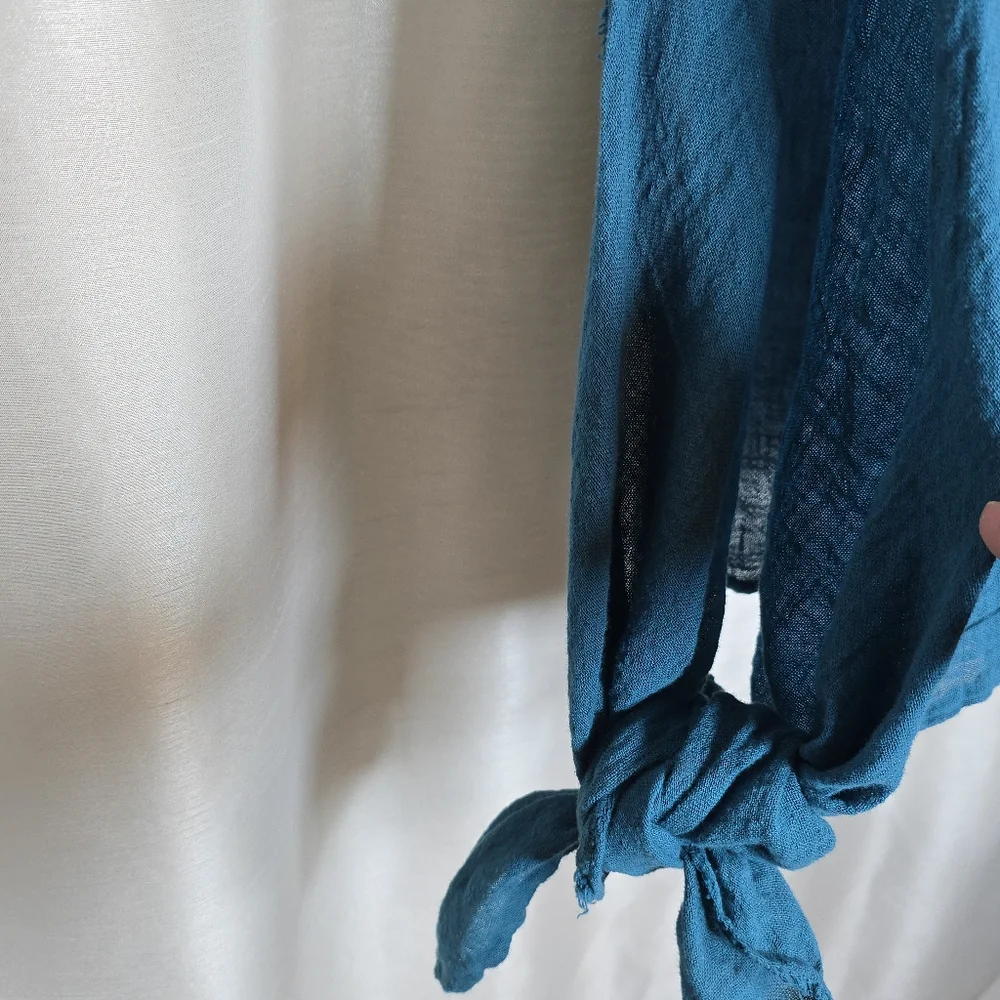 MEO MELI Made In Italy 100% Linen Tunic Top Blue Short Sleeve Lrg/XL Cottagecore - Picture 5 of 15